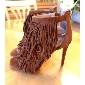 Steve Madden Size 8.5 Fringly Purple Suede Fringe Strappy Zip Stiletto Heel